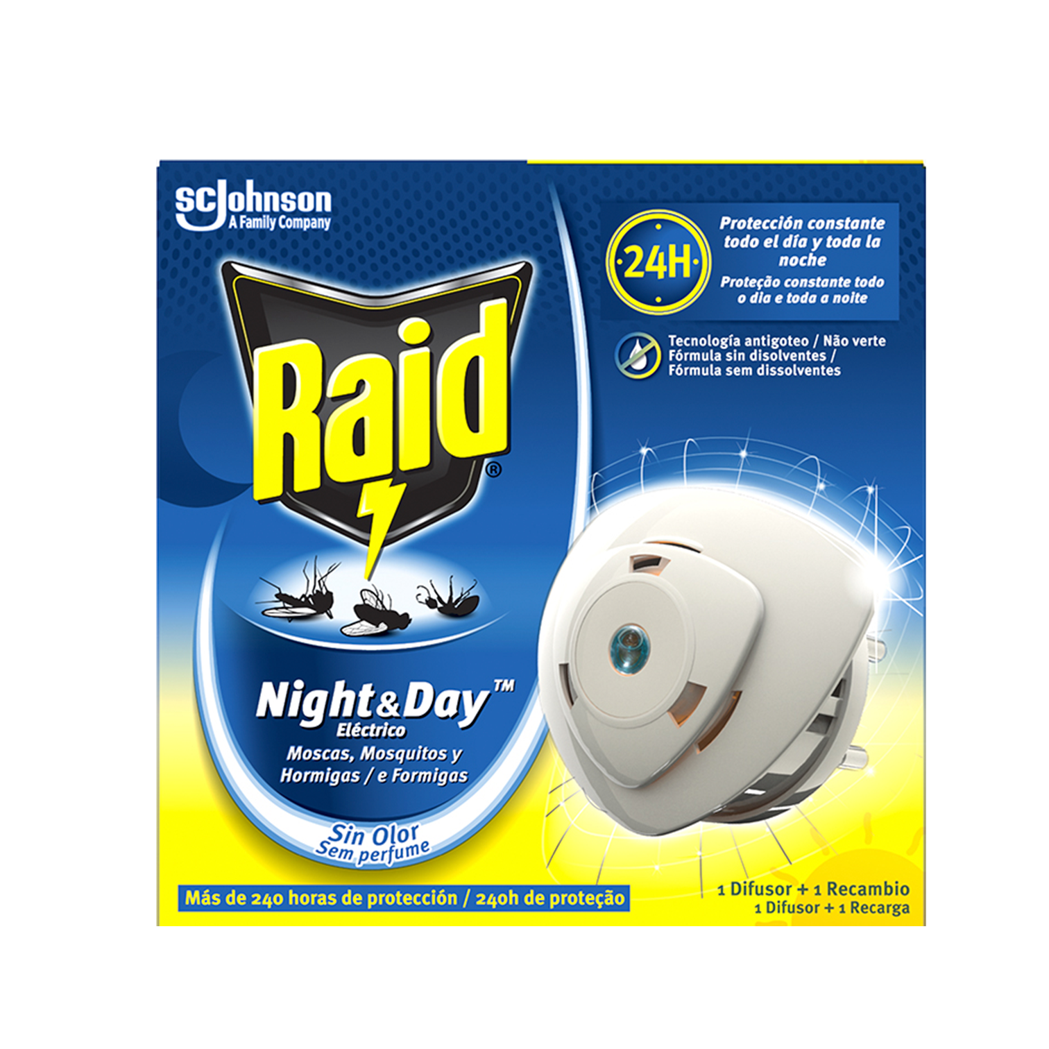 Aparelho Difusor Raid Night & Day + 1 rec 2,25g