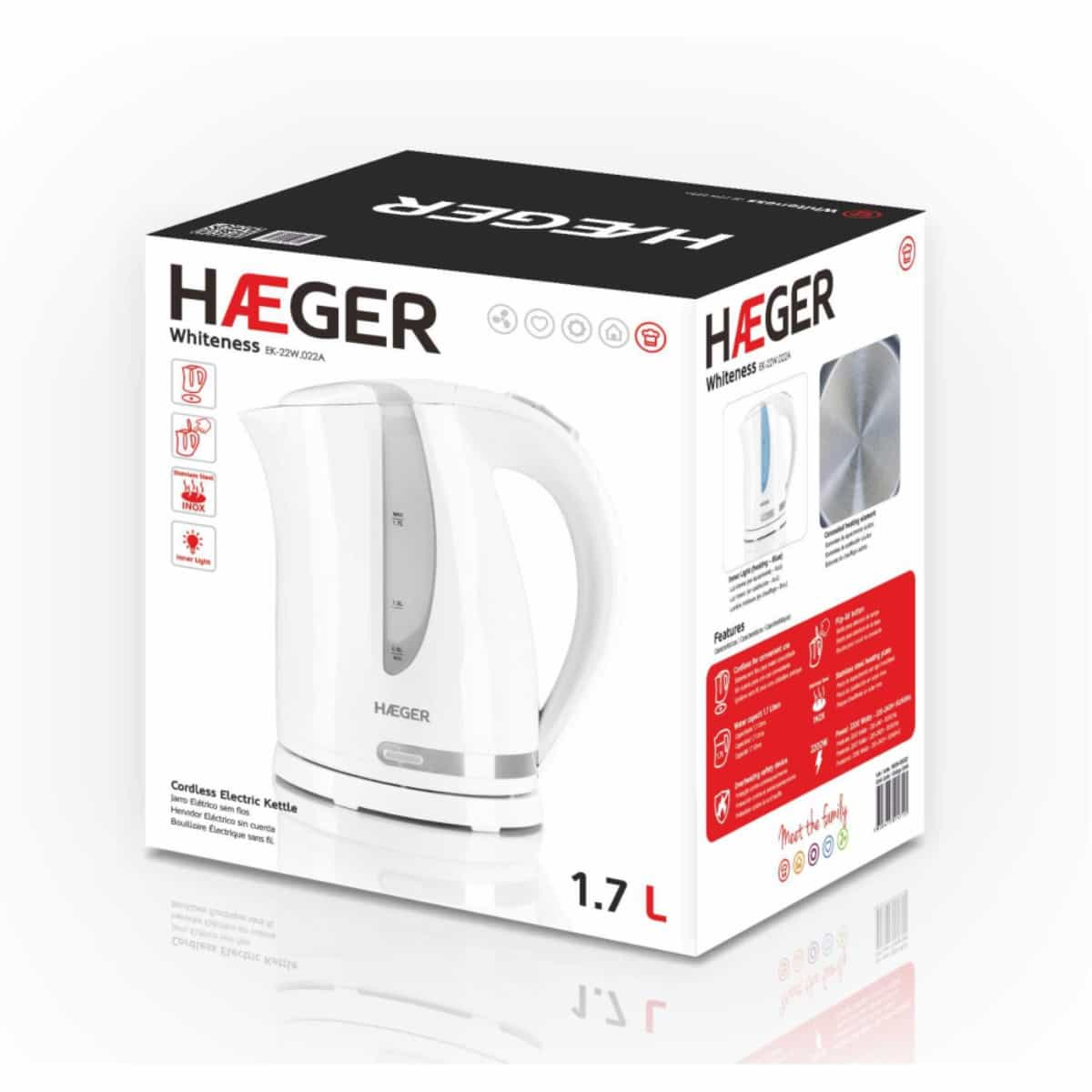 Haeger electric kettle Whiteness 1.7L 2200W