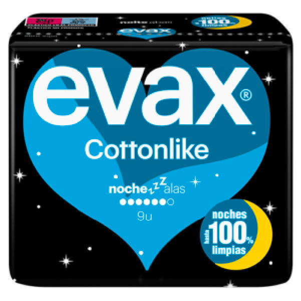 Evax Cottonlike Night Wings Sanitary Pads 9un