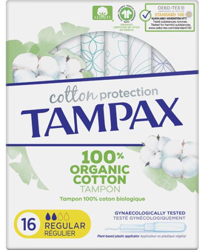100% Regular Organic cotton tampons 16un TAMPAX