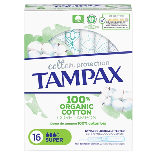 Tampões 100% Algodão orgânico super 16un TAMPAX