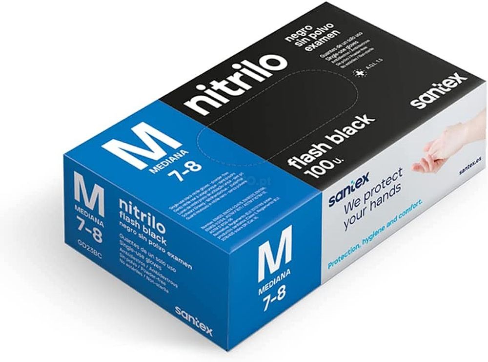 Santex Black Powder-free Nitrile Gloves M 100un