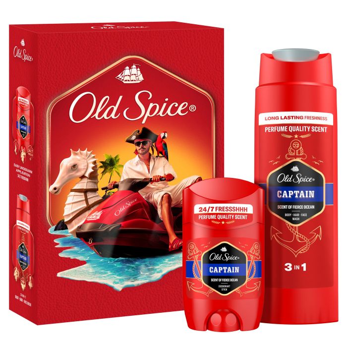 conjunto old spice captain deo stick 50ml + body/face/hair wash 250ml